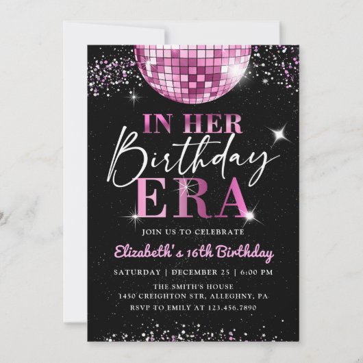 ピンクディスコインマイ誕生日エラ誕生日 招待状 (正面)