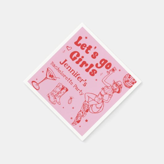 ピンクディスコカウガールロデオバチェロレッテパーティー スタンダードカクテルナプキン (角)