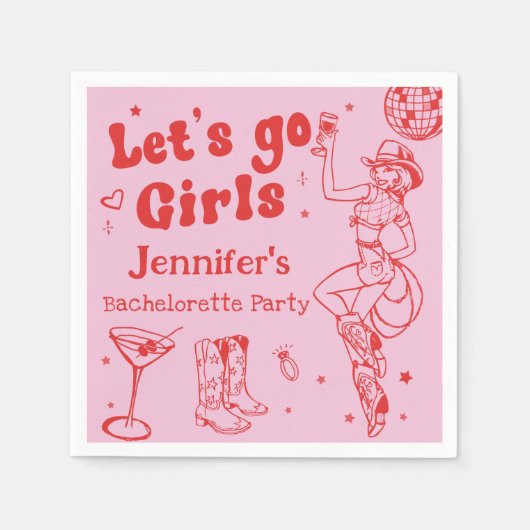 ピンクディスコカウガールロデオブライズパーティー スタンダードカクテルナプキン (正面)