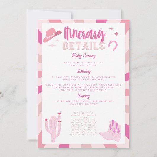 ピンクディスコカウガールロデオ ブライズウィークエンド 招待状 (裏面)