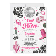 ピンクディスコカウガール バースデー インビテーション