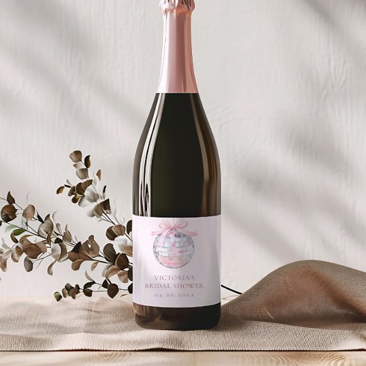 ピンクディスコガーリーボールエレガントブライダルシャワー スパークリングワインラベル