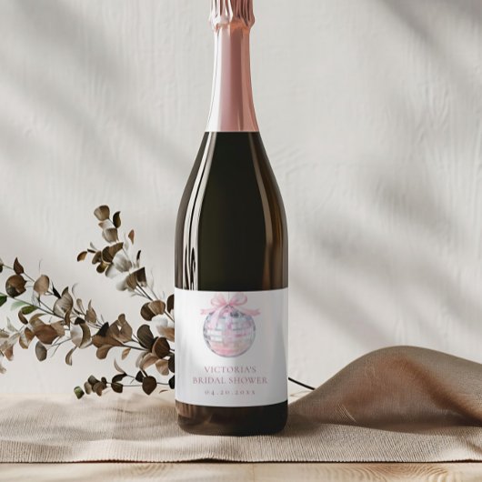 ピンクディスコガーリーボールエレガントブライダルシャワー スパークリングワインラベル