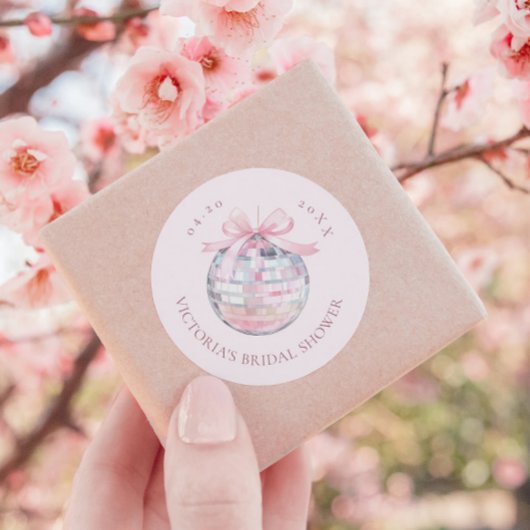 ピンクディスコガーリーボールエレガントブライダルシャワー ラウンドシール