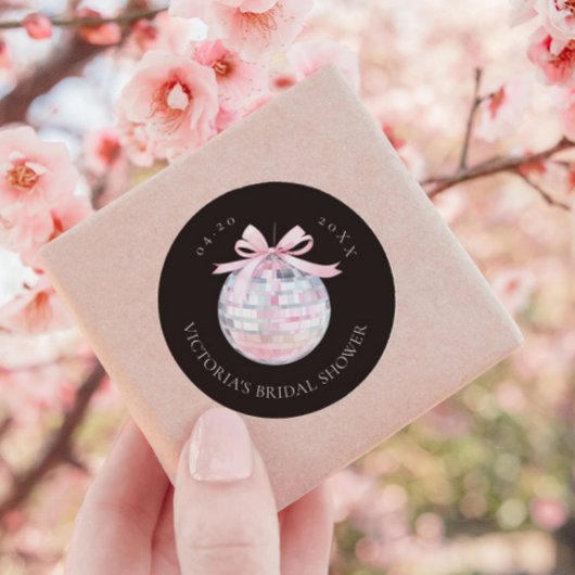 ピンクディスコガーリーボールエレガントブライダルシャワー ラウンドシール