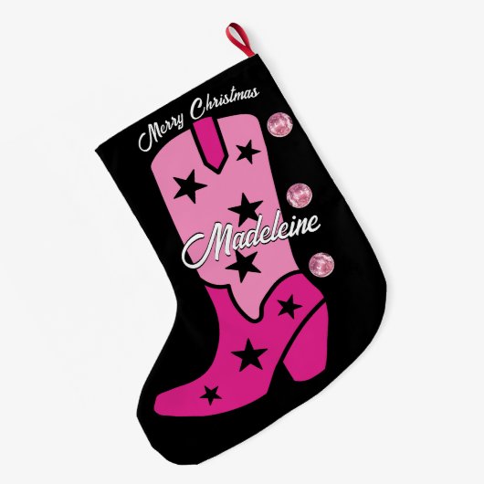 ピンクディスコスタル女性のカーボーイブーツ名の追加ウェスタン ラージクリスマスストッキング (裏面 (吊り時))