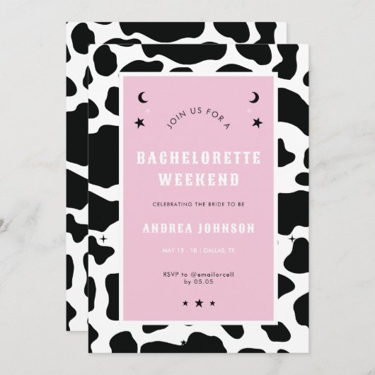 ピンクディスコスペースカウガール ブライズメイドパーティー シンプル 招待状 (正面/裏面)