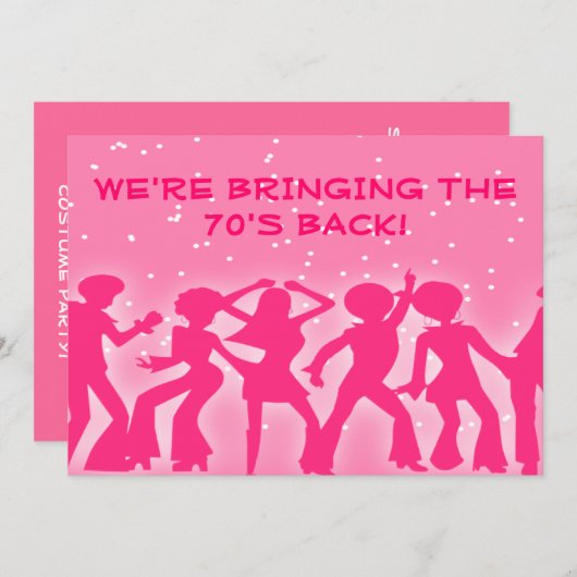 ピンクディスコテーマ70のパーティー 招待状 (正面/裏面)