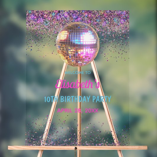 ピンクディスコトレンディーマイダブルデジット時代誕生日 アクリルサイン (ニュートラル)