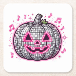 ピンクディスコパンプキンハロウィンパーティープレート スクエアペーパーコースター