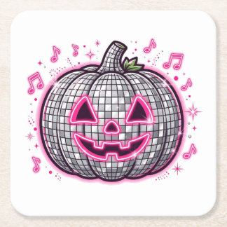 ピンクディスコパンプキンハロウィンパーティープレート スクエアペーパーコースター