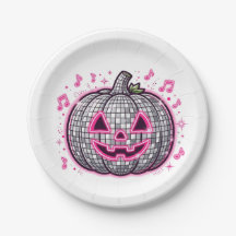 ピンクディスコパンプキンハロウィンパーティープレート