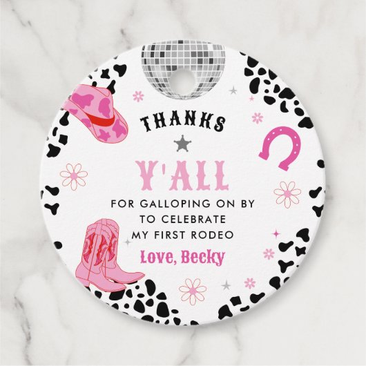 ピンクディスコファーストロデオウエスタンガールファースト誕生日 フェイバータグ (正面)