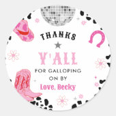 ピンクディスコファーストロデオガールファースト誕生日 ラウンドシール (正面)