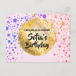 ピンクディスコボールはがきの招待状 インビテーションポストカード