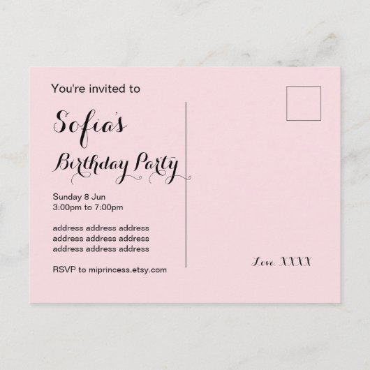 ピンクディスコボールはがき招待状 インビテーションポストカード (裏面)