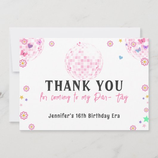 ピンクディスコボールエラス誕生日サンキューカード サンキューカード (正面)