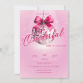 ピンクディスコボールオンエドフル誕生日招待状 招待状 (正面)