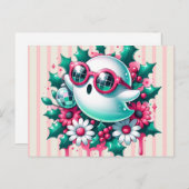 ピンクディスコボールクリスマス幽霊 ポストカード (正面/裏面)