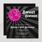 ピンクディスコボールスイート16誕生日招待状 招待状 (正面/裏面)