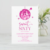 ピンクディスコボールスウィート60歳の誕生日パーティー 招待状 (スタンド正面)