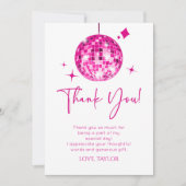 ピンクディスコボールレッツディスコ誕生日パーティー サンキューカード (正面)