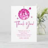 ピンクディスコボールレッツディスコ誕生日パーティー サンキューカード (スタンド正面)