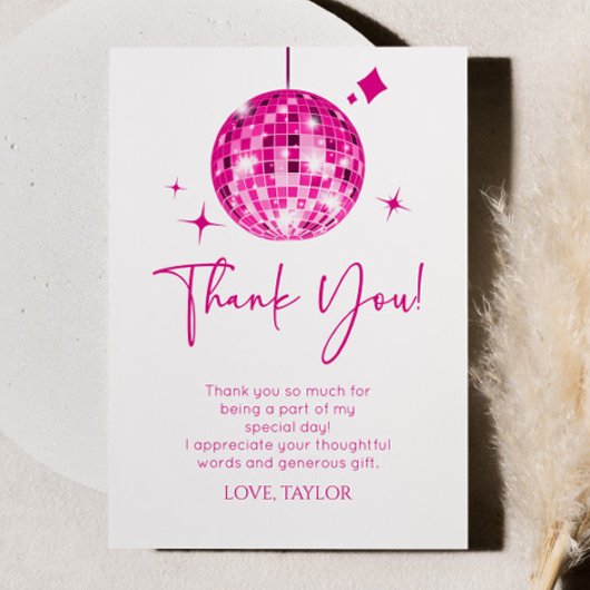 ピンクディスコボールレッツディスコ誕生日パーティー サンキューカード