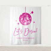 ピンクディスコボールレッツディスコ誕生日パーティー タペストリー (正面)