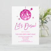 ピンクディスコボールレッツディスコ誕生日パーティー 招待状 (スタンド正面)