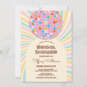 ピンクディスコボールレトログルーヴィブライダルシャワー 招待状 (正面)