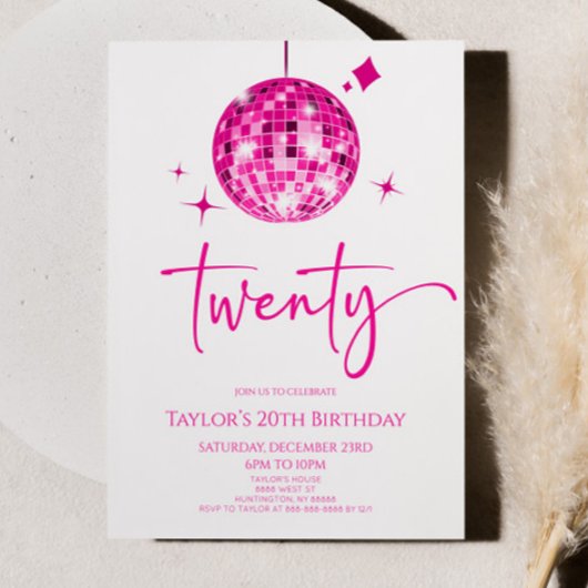 ピンクディスコボール20thバースデーパーティー 招待状