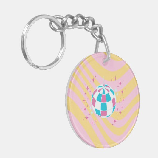 ピンクディスコボール、パーティーアート名門私立校風の、名門私立校風のスタイル キーホルダー (正面左)