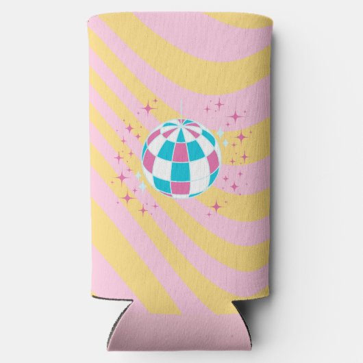 ピンクディスコボール、パーティーアート名門私立校風の、名門私立校風のスタイル スリム缶クーラー (裏面)