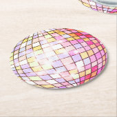 ピンクディスコボール ラウンドペーパーコースター (アングル)
