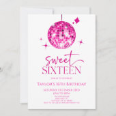 ピンクディスコボールSweet sixteen16thバースデーパーティー 招待状 (正面)