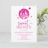 ピンクディスコボールSweet sixteen16thバースデーパーティー 招待状 (スタンド正面)