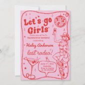 ピンクディスコロデオ女性のカーボーイバチェロレッテウィークエンド 招待状 (正面)