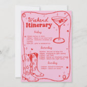 ピンクディスコロデオ女性のカーボーイバチェロレッテウィークエンド 招待状 (裏面)