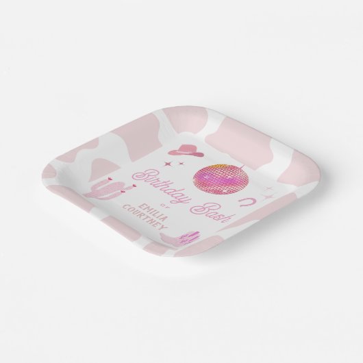 ピンクディスコ女性のカーボーイウエスタンロデオ誕生日バッシュ ペーパープレート (傾斜あり)