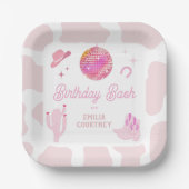 ピンクディスコ女性のカーボーイウエスタンロデオ誕生日バッシュ ペーパープレート (正面)