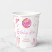 ピンクディスコ女性のカーボーイウエスタンロデオ誕生日バッシュ 紙コップ (裏面)