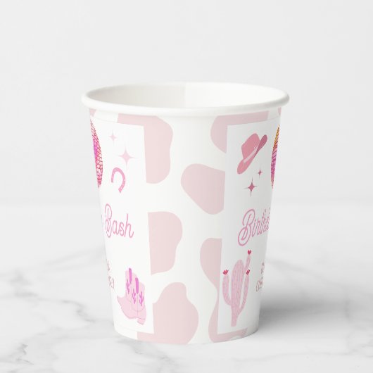 ピンクディスコ女性のカーボーイウエスタンロデオ誕生日バッシュ 紙コップ (左)