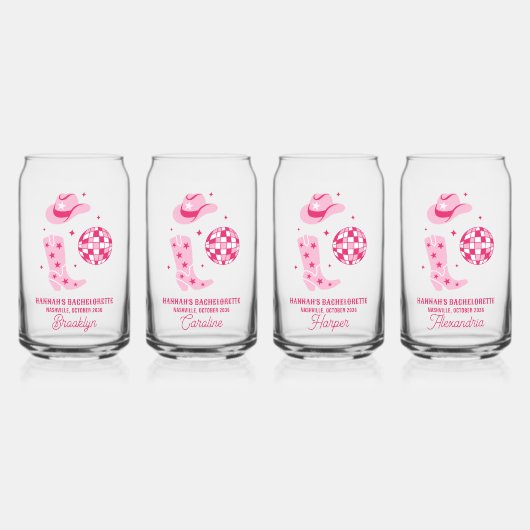 ピンクディスコ女性のカーボーイバチェロレッテビーフグラス ガラス缶 (正面)