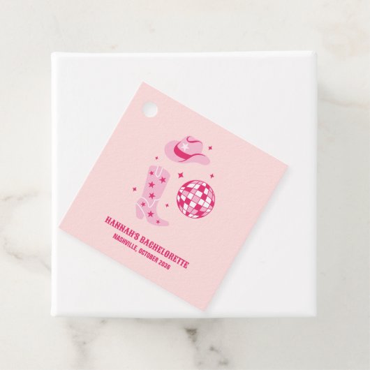 ピンクディスコ女性のカーボーイバチェロレッテメッセージカード フェイバータグ (インサイチュ)