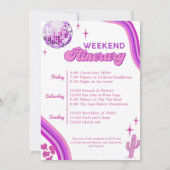 ピンクディスコ女性のカーボーイバチェロレッテロデオウィークエンド 招待状 (裏面)