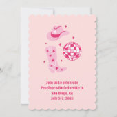 ピンクディスコ女性のカーボーイバチェロレッテ招待状 招待状 (正面)