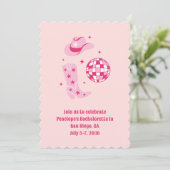 ピンクディスコ女性のカーボーイバチェロレッテ招待状 招待状 (スタンド正面)