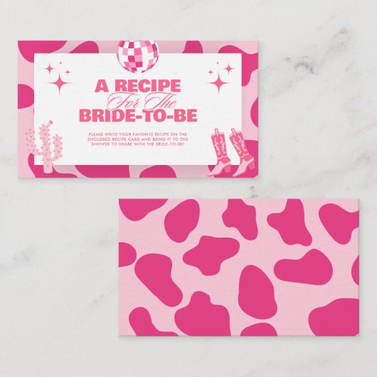 ピンクディスコ女性のカーボーイブライダルシャワー共有Aレシピ エンクロージャーカード (正面/裏面)
