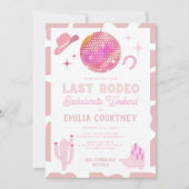 ピンクディスコ女性のカーボーイラストロデオバチェロレッテ週末 招待状 (正面)